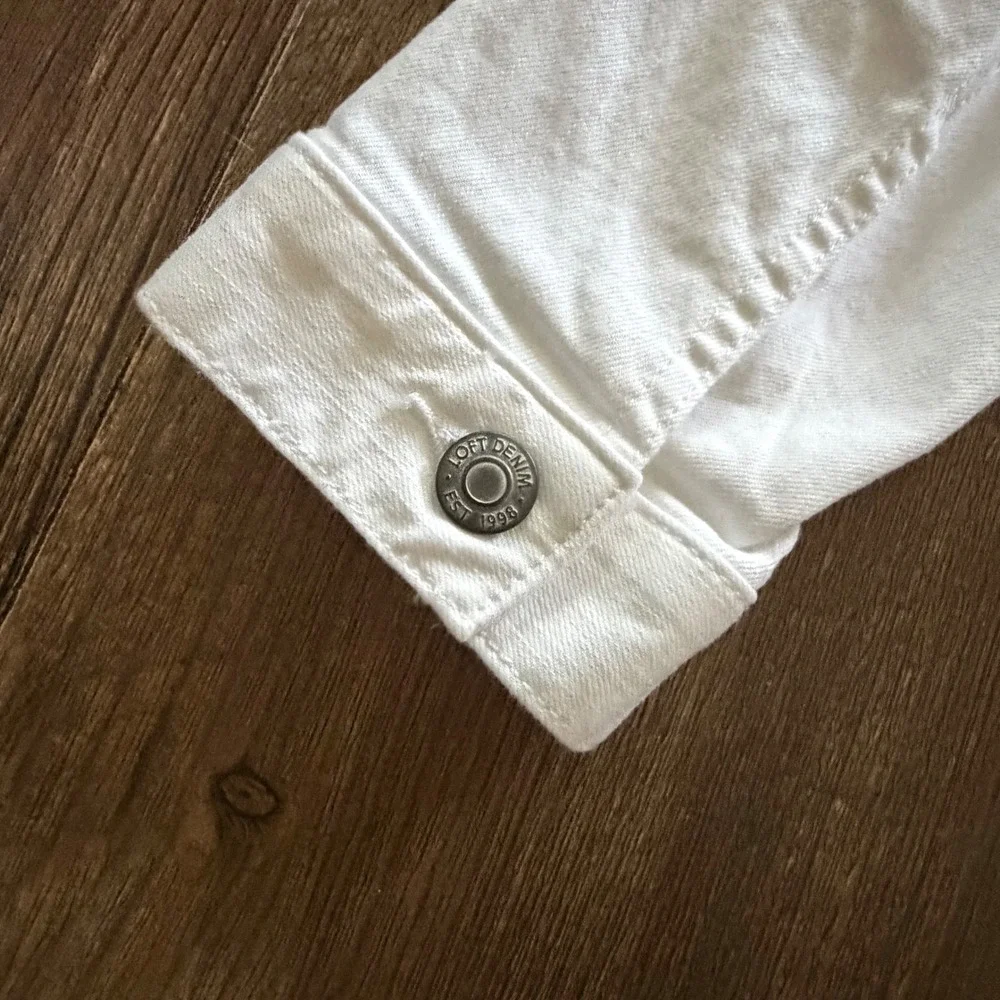 LOFT Denim Jacket White Button Front Trucker Women XL - Picture 10 of 15